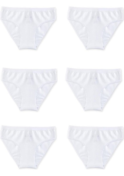 Genç Kız Çocuk Pamuklu Likralı Bikini Kesim Düz Basic Külot 6'lı Paket 5005 Beyaz