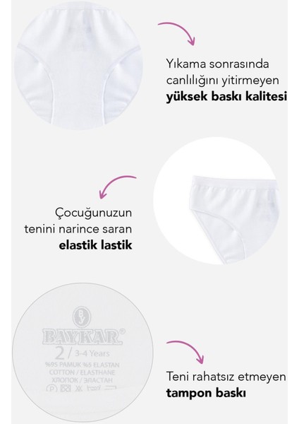 Genç Kız Çocuk Pamuklu Likralı Bikini Kesim Düz Basic Külot 6'lı Paket 5005 Beyaz