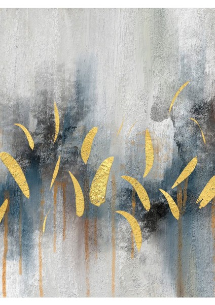 |gri-Gold Renk Yaprak Detaylı Soyut Kombin |temperli Çerçeveli Cam Tablo 2li Dikey modelleri