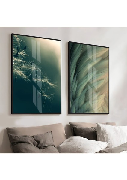 |soft Turkuaz Renk Karahinda Kombini |çerçeveli Cam Tablo 2li Dikey