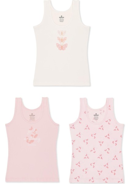 Kız Çocuk Pamuklu Kalın Askılı Renkli Baskılı Klasik Atlet 3'lü Paket 4848 Renkli