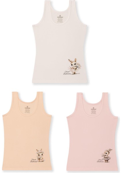 Kız Çocuk Pamuklu Kalın Askılı Renkli Baskılı Klasik Atlet 3'lü Paket 4832 Renkli