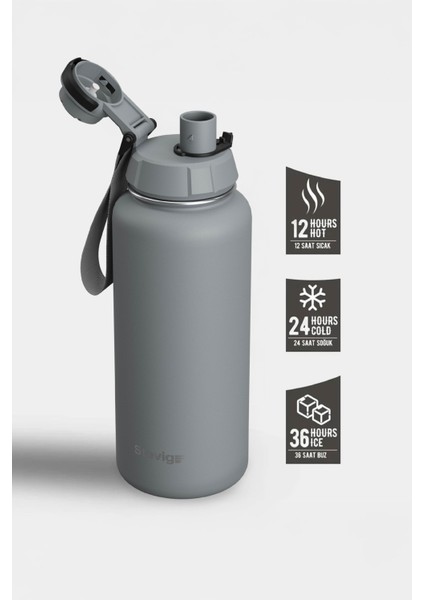 1 Hand Leak-Proof Sızdırmaz Çelik Termos 1000 Ml Grey St-214