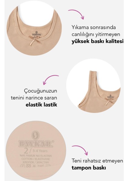 Kız Çocuk Pamuklu Kalın Askılı Kurdela Detaylı Yarım Atlet 3'lü Paket 4768 Ten Rengi