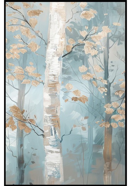 |soft Gold-Mavi-Beyaz Çiçek Ağaç Kombini |temperli Çerçeveli Cam Tablo 2li Dikey fiyatları