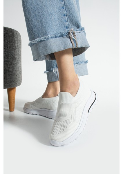 Beyaz Triko Günlük Kadın Sneaker