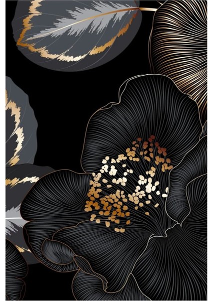 |siyah-Gold Renk Çiçek ve Yaprak Kombini Soyut |çerçeveli Cam Tablo 2li Dikey fiyatları