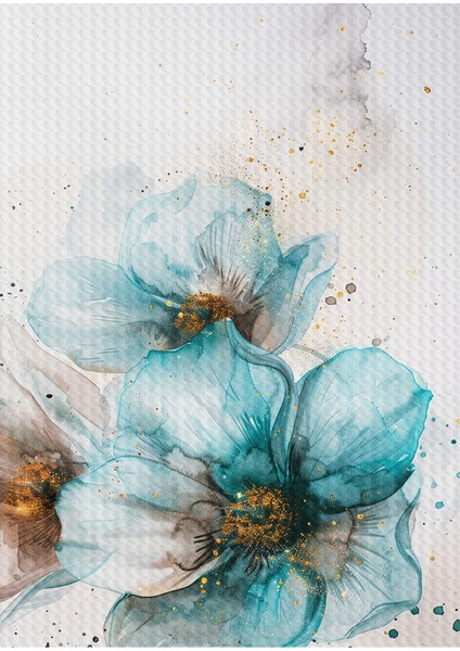 |mavi-Gold Renk Çiçek Kombini|temperli Çerçeveli Cam Tablo 2li Dikey modelleri