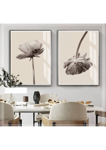 |soft Bej Çiçek Kombini 03 |çerçeveli Cam Tablo 2li Dikey