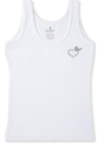 Kız Çocuk Pamuklu Taş Baskı Detaylı Klasik Kalın Askılı Atlet 2'li Paket 4110 Beyaz fiyatları