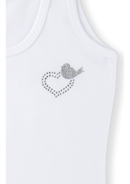 Kız Çocuk Pamuklu Taş Baskı Detaylı Klasik Kalın Askılı Atlet 2'li Paket 4110 Beyaz modelleri