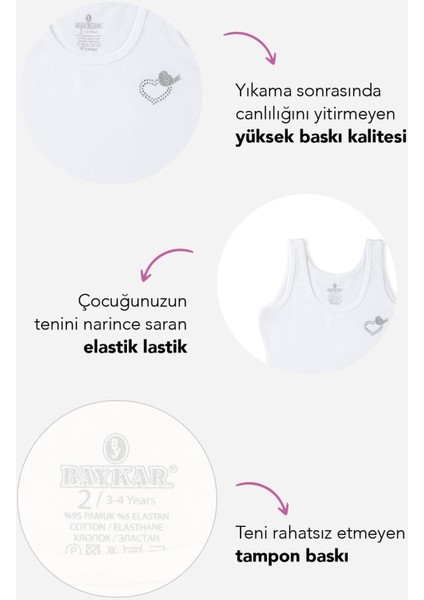 Kız Çocuk Pamuklu Taş Baskı Detaylı Klasik Kalın Askılı Atlet 2'li Paket 4110 Beyaz indirimleri