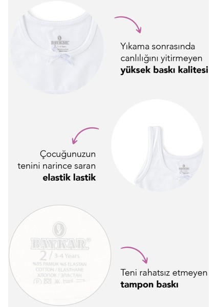 Kız Çocuk Pamuklu Kalın Askılı Kurdela Detaylı Yarım Atlet 3'lü Paket 4768 Beyaz