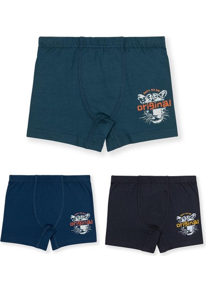 Erkek Çocuk Pamuklu Baskılı Rahat Kesim Likralı Boxer 3'lü Paket 3510 Renkli