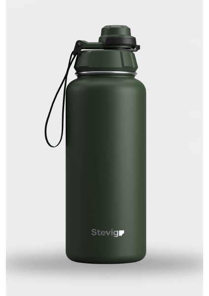 1 Hand Leak-Proof Sızdırmaz Çelik Termos 1000 Ml Green St-215