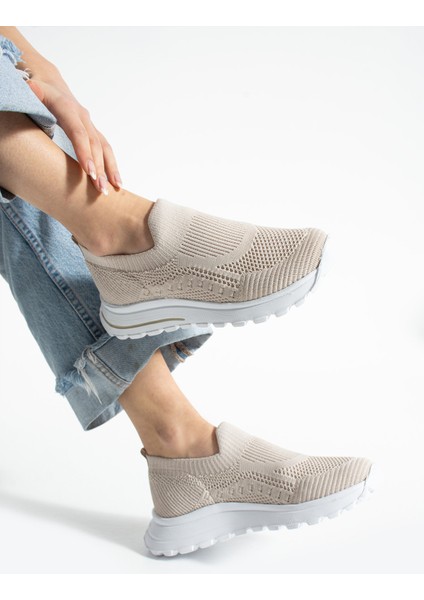 Bej Triko Günlük Kadın Sneaker