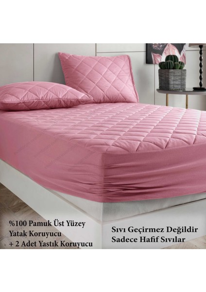 Pamukkale Alez Set Pembe Pamuk Kapitone Yatak Koruyucu Alez ve Yastık Koruyucu Set