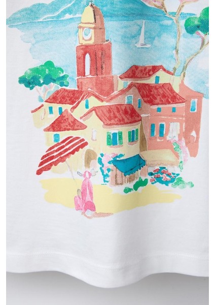 Tatildeyim Temalı Oversize Beyaz Çocuk Tişört fiyatları