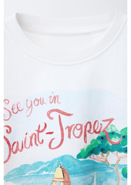 Tatildeyim Temalı Oversize Beyaz Çocuk Tişört modelleri