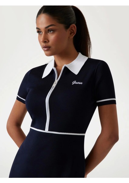 Kadın Lacivert Kısa Kollu Triko Elbise modelleri