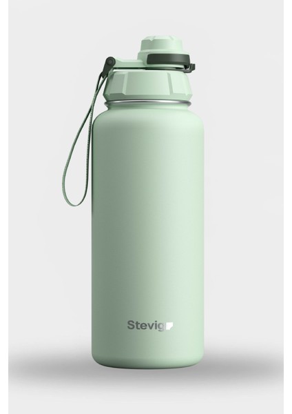 1 Hand Leak-Proof Sızdırmaz Çelik Termos 1000 Ml Smoke Green St-218