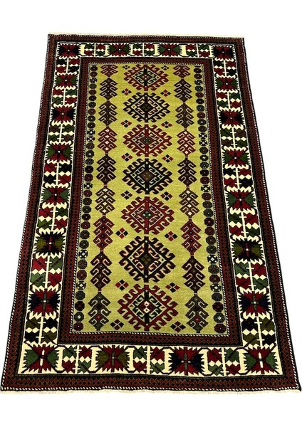 El Dokuma Sıfır Kafkas Halısı 130X205 Kök Boya Fıstık Yeşili Halı