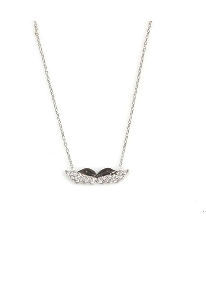 925 Ayar Gümüş Melek Kanadı Kolye, Beyaz - Beyaz Taş