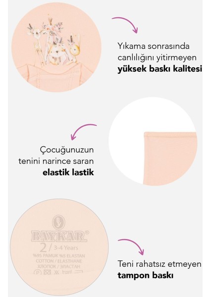 Kız Çocuk Pamuklu Likralı Renkli Hayvan Baskı Detaylı Boxer 6'lı Paket 5872 Renkli