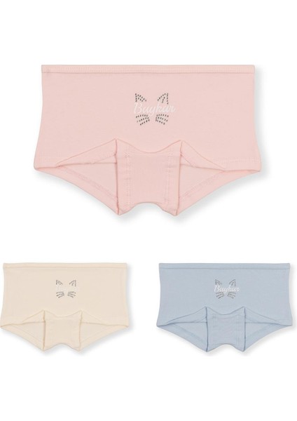 Kız Çocuk Pamuklu Renkli Baskılı Likralı Boxer 3'lü Paket 5892 Renkli