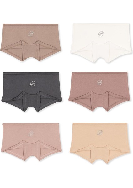 Kız Çocuk Pamuklu Likralı Taş Baskı Detaylı Boxer 6!lı Paket 5896 Renkli