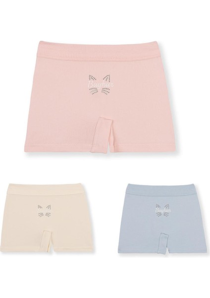 Kız Çocuk Pamuklu Renkli Baskılı Likralı Boxer Şort 3'lü PAKET 5893 Renkli