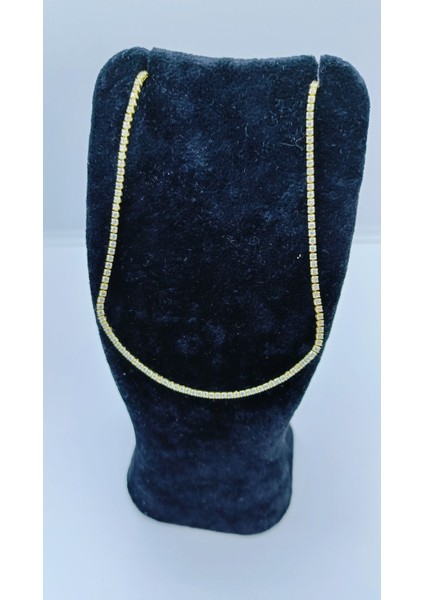 Kristal Taşlı Sarı Kaplama Çelik Kolye - 46 cm