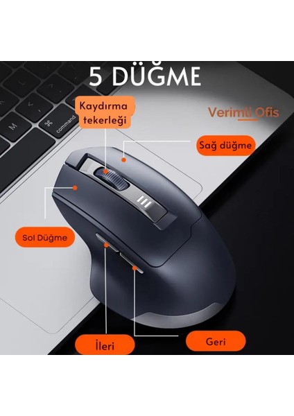500MAH Bataryalı Şarj Edilebilir Süper Sessiz ve Ergonomik Kablosuz Mouse, 2400DPI Gecikmesiz Mouse