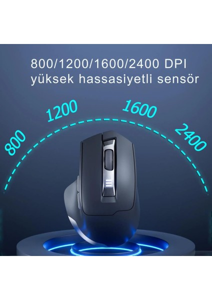500MAH Bataryalı Şarj Edilebilir Süper Sessiz ve Ergonomik Kablosuz Mouse, 2400DPI Gecikmesiz Mouse