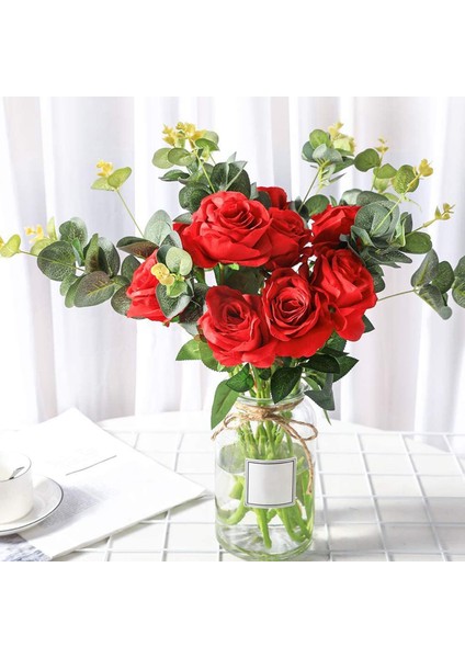 Yapay Gül Çiçek Kırmızı Ipek Güller Kök Çiçek Buketi Düğün Ev Dekorasyonu, 10'lu Paket (Kırmızı) (Yurt Dışından) modelleri