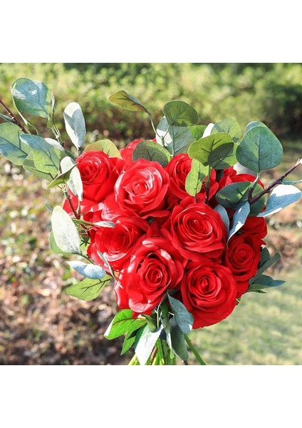 Yapay Gül Çiçek Kırmızı Ipek Güller Kök Çiçek Buketi Düğün Ev Dekorasyonu, 10'lu Paket (Kırmızı) (Yurt Dışından) indirimleri