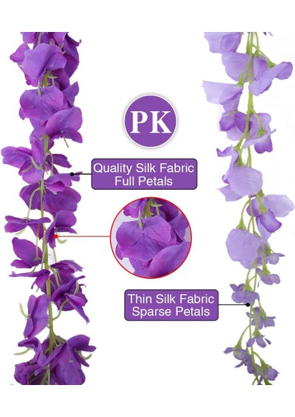 Yapay Ipek Wisteria Vine Ratta Ipek Asılı Çiçek Düğün Dekor, 6 Parça, (Mor) (Yurt Dışından) modelleri