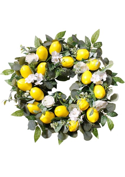 Sarı Limon ve Yeşil Yapraklı 18 Inç Yapay Limon Çelengi, Ev Duvarı ve Ön Kapı Dekoru Için Meyve Çelengi (Yurt Dışından)