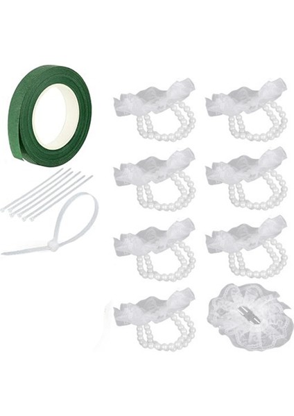 Korsaj Bileklik Bandı 8 Adet Bilek Korsaj Bilezikleri, Düğün Partisi Balo Dıy Bilek Korsajı Için Elastik Bileklikler, Dantel (Yurt Dışından)