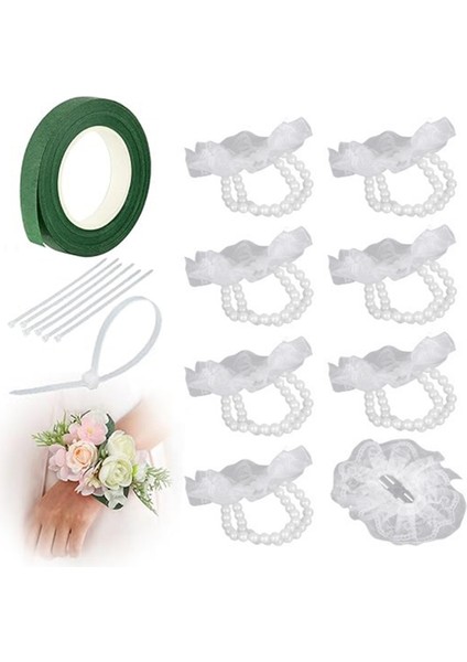 Korsaj Bileklik Bandı 8 Adet Bilek Korsaj Bilezikleri, Düğün Partisi Balo Dıy Bilek Korsajı Için Elastik Bileklikler, Dantel (Yurt Dışından) modelleri