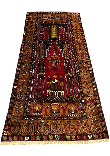 El Dokuma Yahyalı Halısı Büyük Seccade Namazlık 123X265 Kök Boya