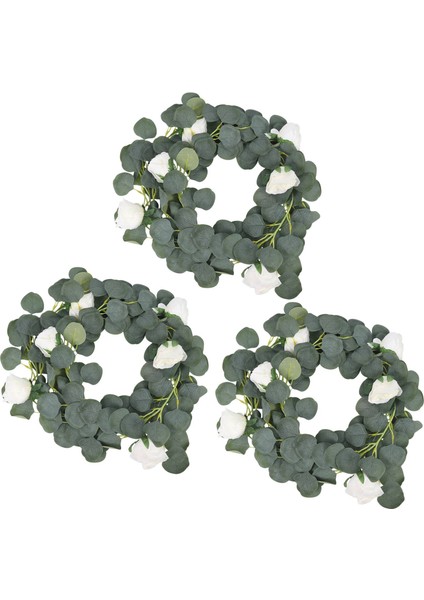 3 Adet 6.5 Ayak Yapay Okaliptüs Çelengi Çiçekli, Ipek Okaliptüs Yeşillik Yaprak Asılı Asma Düğün Dekoru Için (Yurt Dışından)