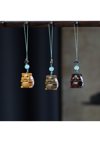 Yeşil Sandal Ağacı Sandal Ağacı Oyma Sevimli Hayvan Kolye Diy Yaratıcı Çanta Araba Anahtarlık Cep Telefonu Zinciri Kolye Aksesuarları (Yurt Dışından)