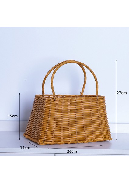 El Yapımı Dokuma Ahşap Dilim Saklama Sepeti Dekoratif Rattan Çiçek Sepeti Rustik Refakatçi Hediye Çanta Çiçek Aranjmanı Küçük Sepet (Yurt Dışından)