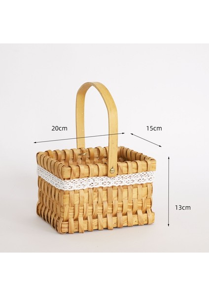 El Yapımı Dokuma Ahşap Dilim Saklama Sepeti Dekoratif Rattan Çiçek Sepeti Rustik Refakatçi Hediye Çanta Çiçek Aranjmanı Küçük Sepet (Yurt Dışından)