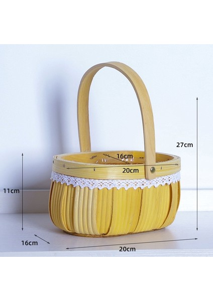 El Yapımı Dokuma Ahşap Dilim Saklama Sepeti Dekoratif Rattan Çiçek Sepeti Rustik Refakatçi Hediye Çanta Çiçek Aranjmanı Küçük Sepet (Yurt Dışından)