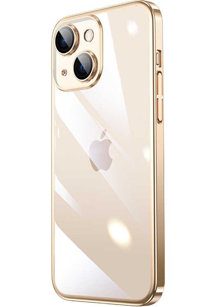 Apple iPhone 14 Plus Uyumlu Sert Pc Renkli Çerçeveli Riksos Kapak-Gold