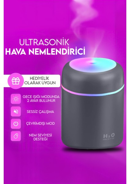 H2O 300ML LED Işıklı USB Hava Nemlendirici, Ultrasonik Buhar Makinesi ve Aroma Difüzör fiyatları