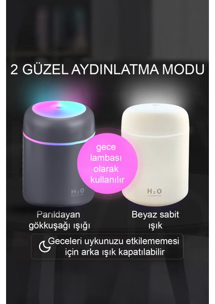 H2O 300ML LED Işıklı USB Hava Nemlendirici, Ultrasonik Buhar Makinesi ve Aroma Difüzör indirimleri