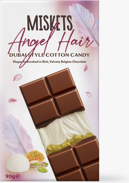 Dubai Çikolatası Angel Hair A. Fıstıklı Pişmaniye Dolgulu Beyaz Tablet Çikolata 90 gr